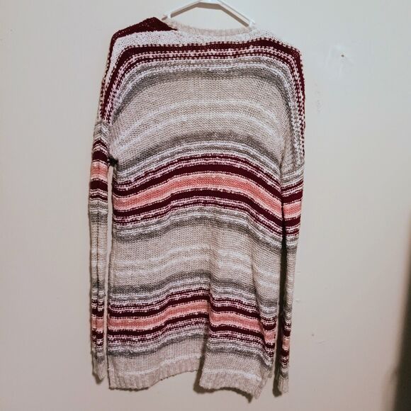 Hollister Longline Knit Cardigan-Size XS/S-Striped-Open Front-Slouchy-Preppy - Picture 5 of 9
